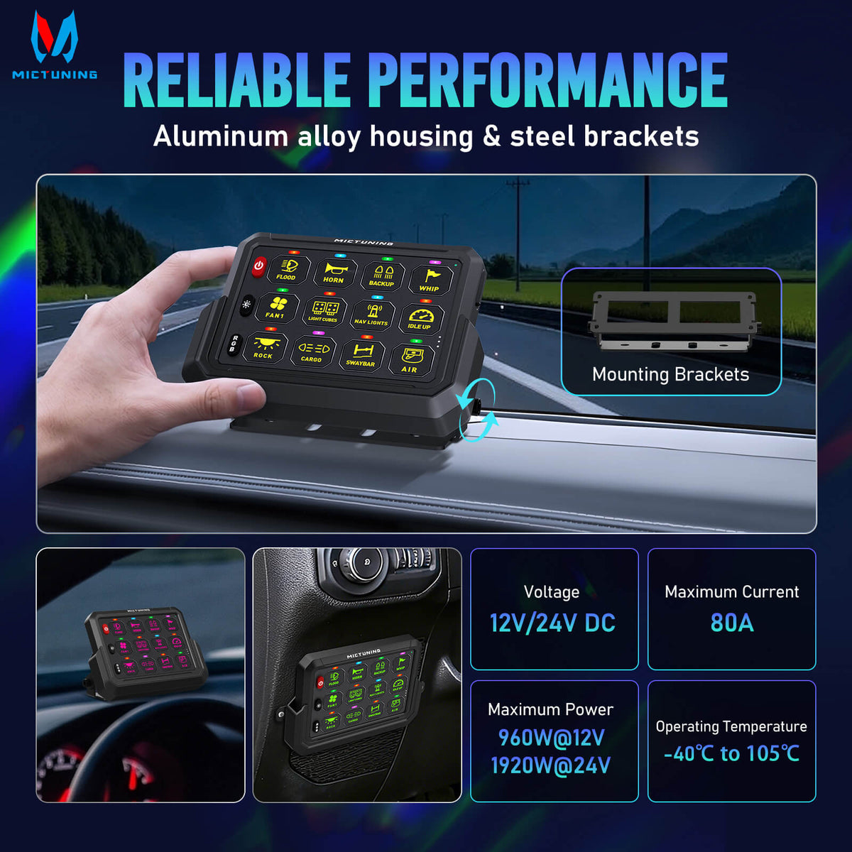 P1s-AC-APP Wireless Switch Panel with App Control, 8/12 Gang Bundle with C4 360° Ultra-bright RGBW Rock Lights, 8-16 Pods