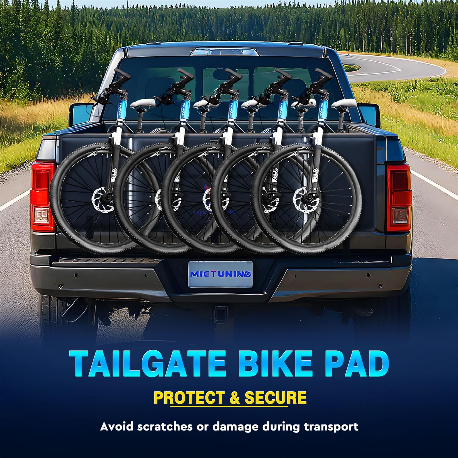 Upgraded Tailgate Bike Pad for Mountain Bike, Secure 2 Bicycles/5 Bicycles, Weatherproof, Reflective Strips, Tool Pocket, for Truck Outdoor Transportation