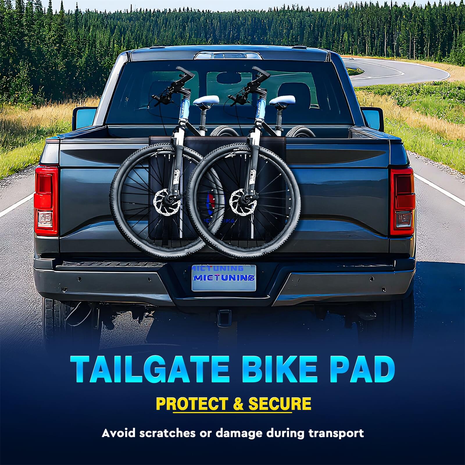 Upgraded Tailgate Bike Pad for Mountain Bike, Secure 2 Bicycles/5 Bicycles, Weatherproof, Reflective Strips, Tool Pocket, for Truck Outdoor Transportation