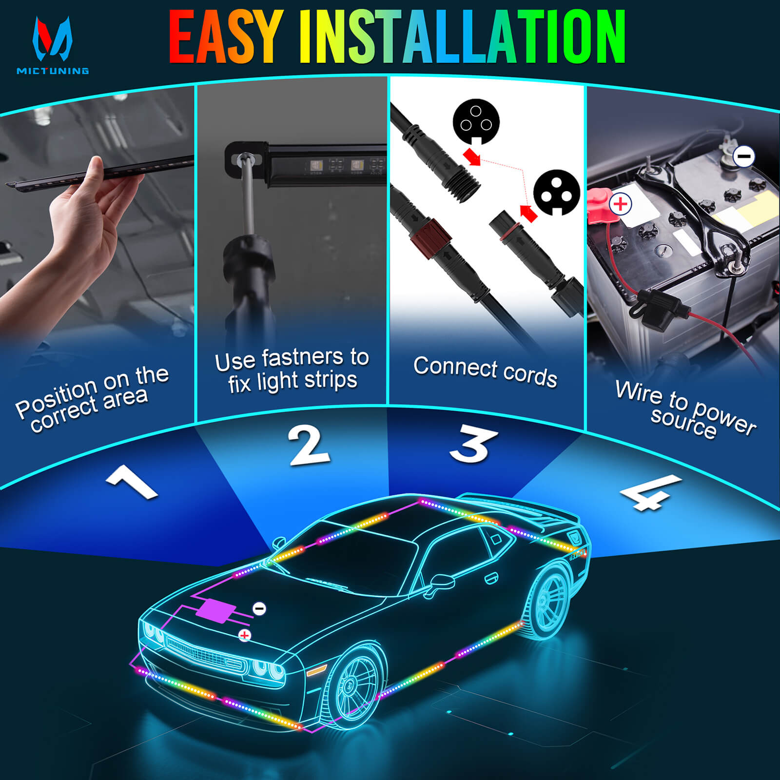 U8 RGB+IC/RGBW/RGB Underglow LED Light Bar, Dual Remote Control, Chasing Color Underbody Light Strip with Aluminum Housing, IP68 Waterproof, 8pcs