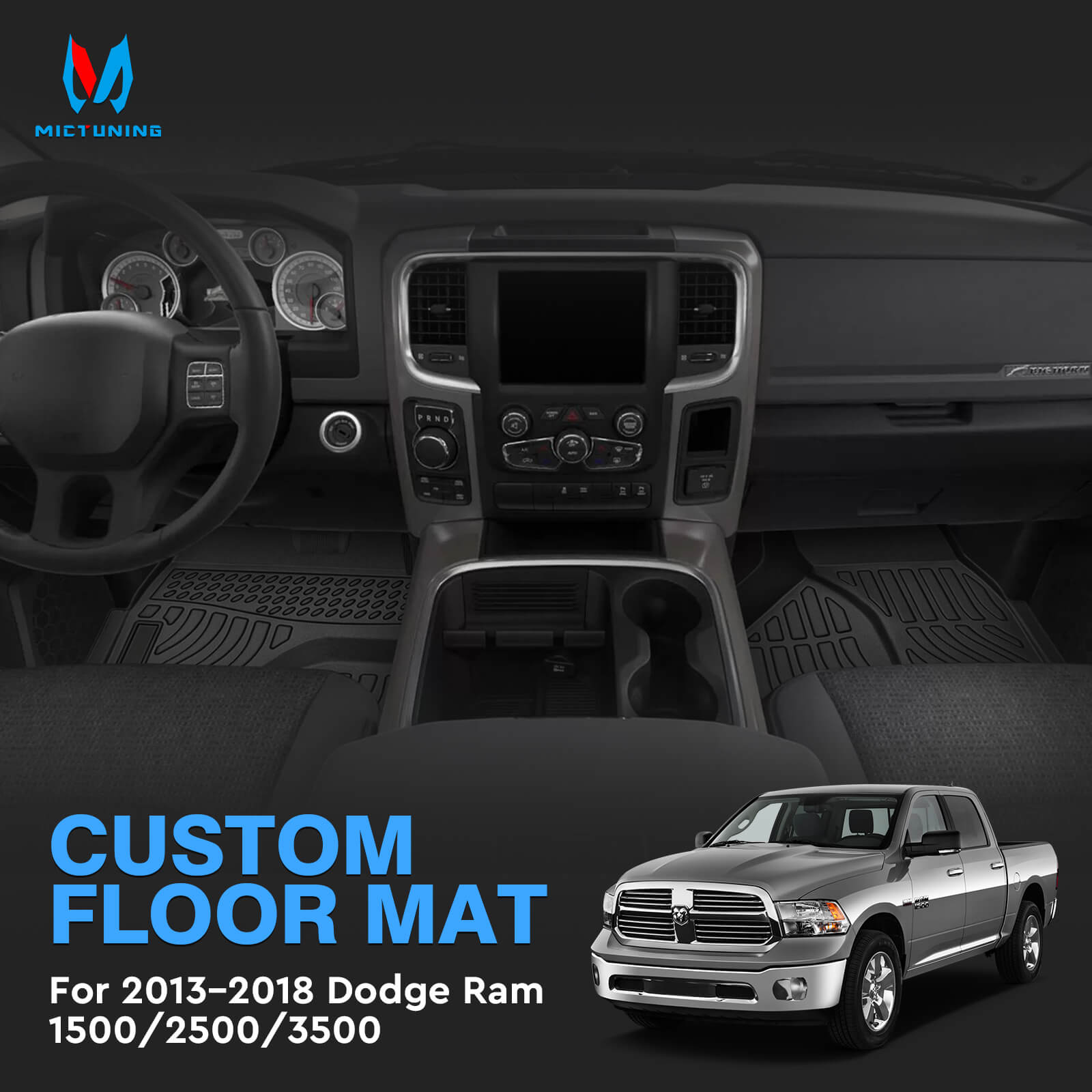 Dodge Ram 1500/2500/3500 Crew Cab 2013-2018 Floor Mats, 1st & 2nd Row Liner Set Custom Fit