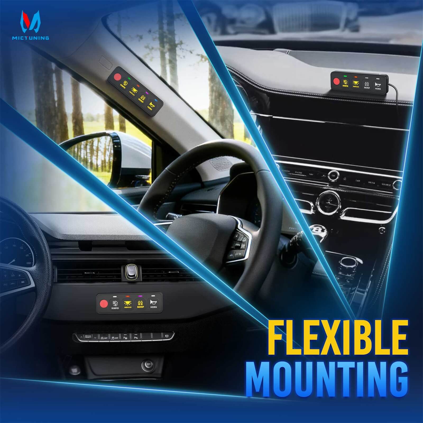 AS-40/AS-60 4 Gang/6 Gang Switch Panel, High Power Multifunction Toggle Momentary Strobe Circuit Control Relay System Box with Strong Adhesive