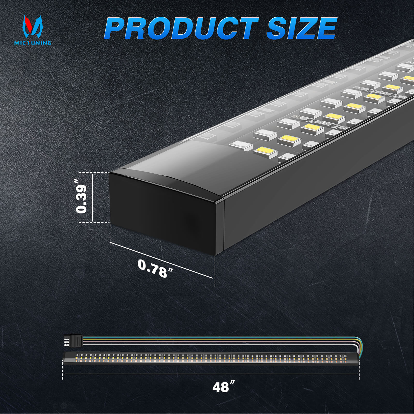 48" Truck Tailgate Light Strip Triple Row 360 LED with Red Running Brake Sequential Turn Signal, Strobe & White Reverse Lighting