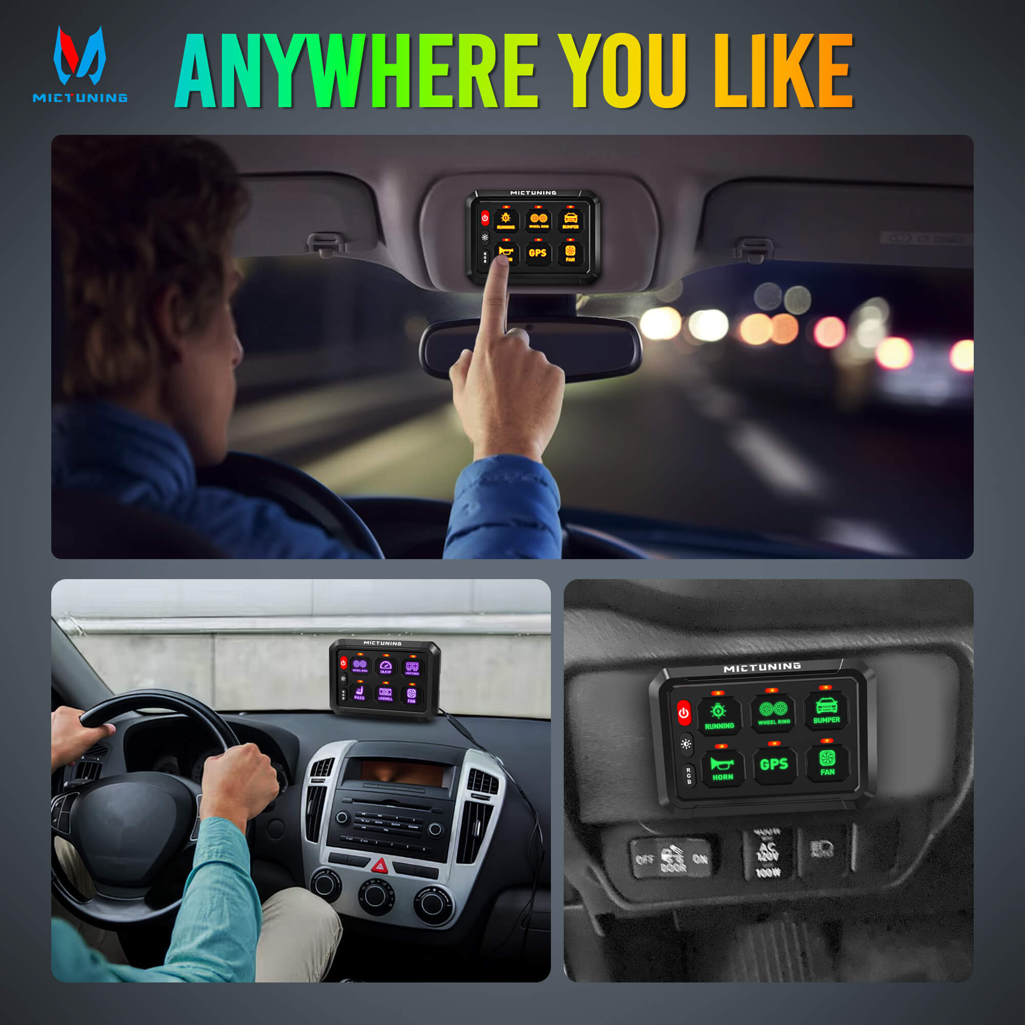 P1s-R 6 Gang/8 Gang Switch Panel, RGB Colors Adjustable Brightness, On-Off Toggle Switch Momentary Circuit Control Relay System Box