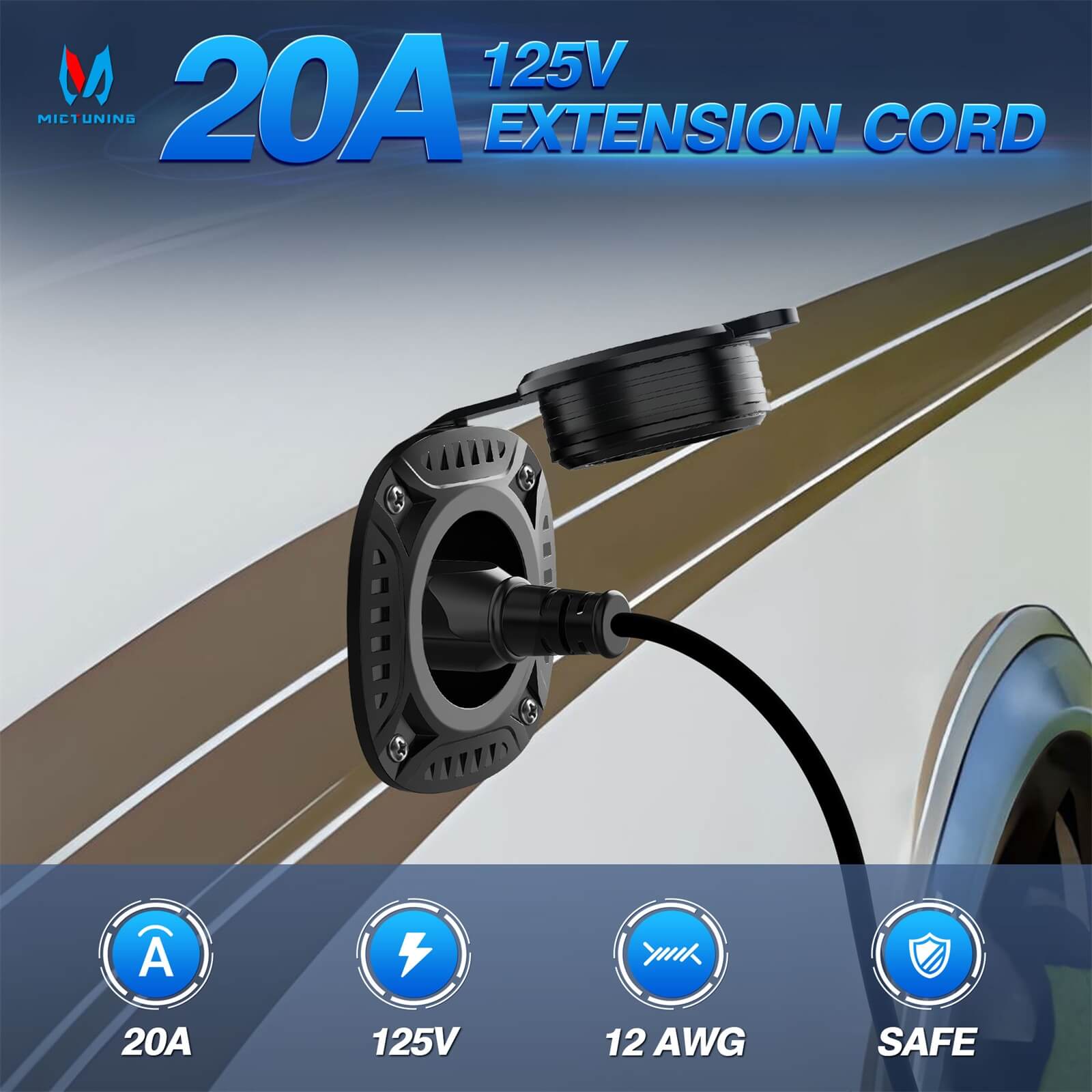 5-in-1 AC Port Plug 20A 125V, RV Shore Power Inlet Plug with T-Blade Adapter, w/ Hole Saw