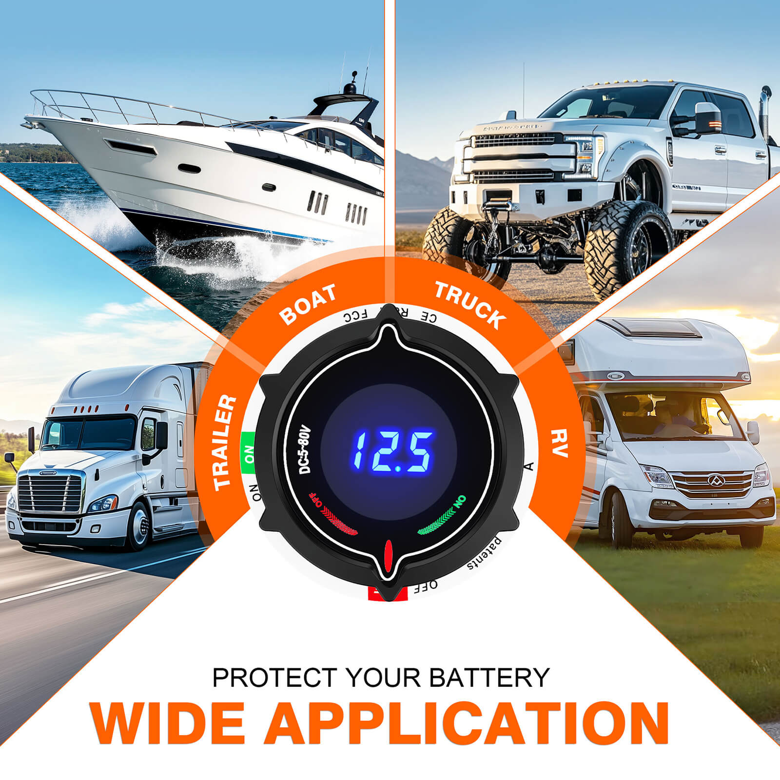 Battery Disconnect Switch with Voltmeter, DC 5-80V Master Isolator On Off Kill Switch Power Cut/Shut Off Switch