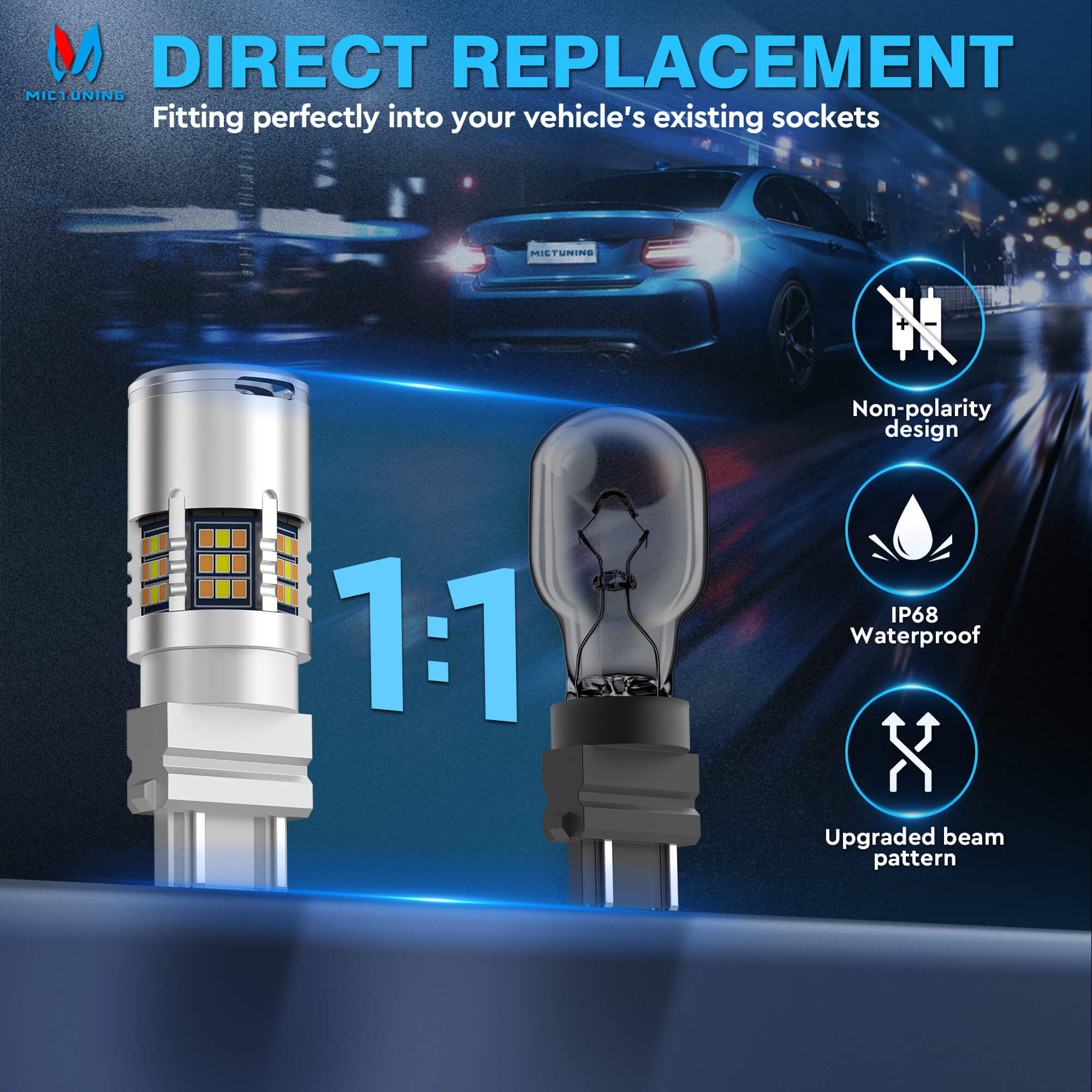 3156 3157 LED Bulbs LED Bulb Dual Color Amber White, 3056 3356 3057 Backup Light Bulbs Canbus Error Free for Reverse Tail DRL Turn Signal Light (Pack of 2)