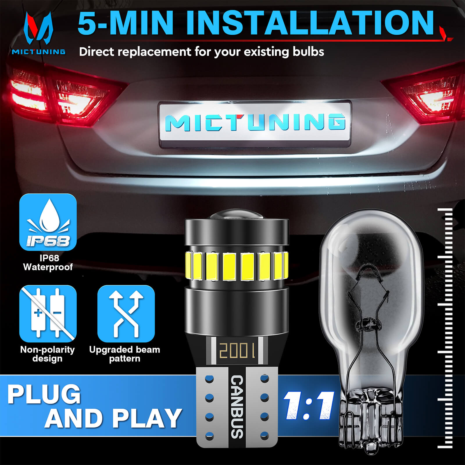 194 LED Bulbs Car T10 LED Bulbs for License Plate Light 168 175 2825 W5W T10, 3014SMD Chipsets 6000K White for Car Dome Door Map Dash Courtesy Cargo License Plate Lights,2pcs/10pcs