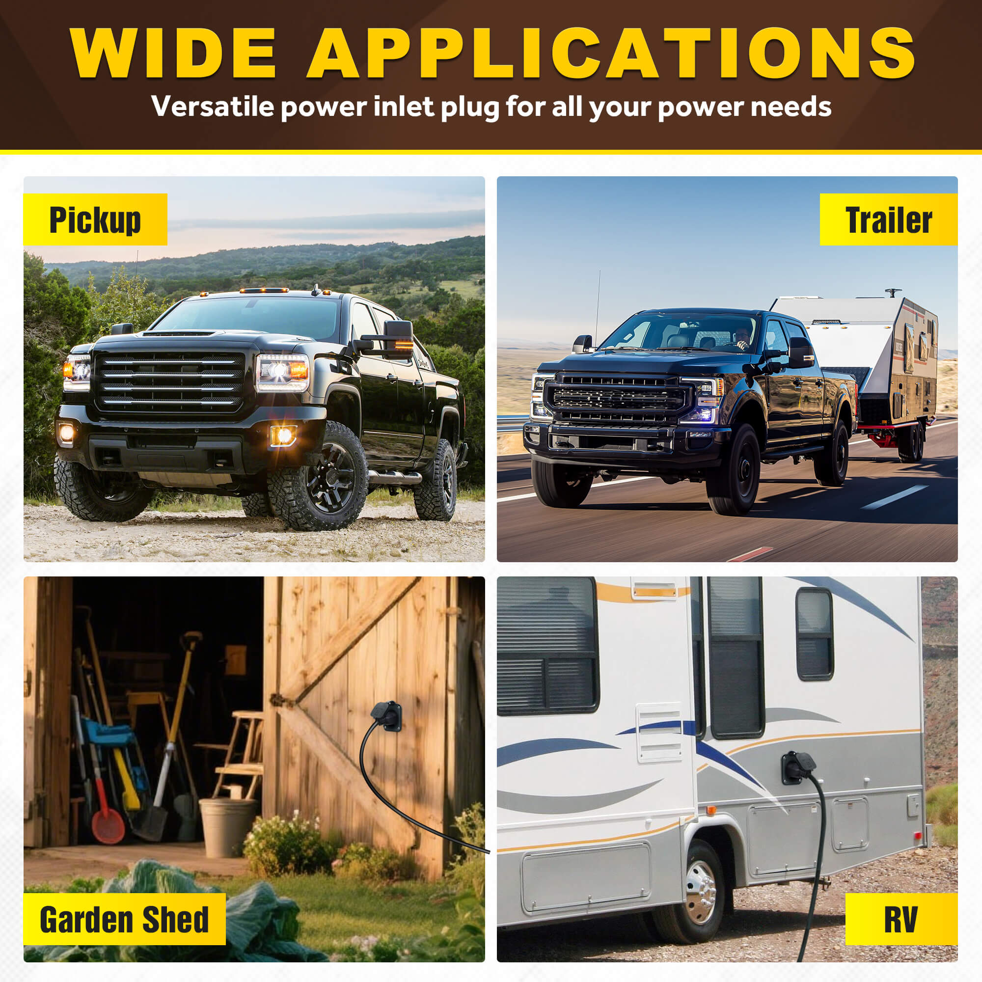 15A NEMA 5-15P Shore Power Inlet with Dual 18" Extension Cords Y Splitter Cable, ETL Listed, Waterproof Cover AC Electrical Port Plug for RV Boat