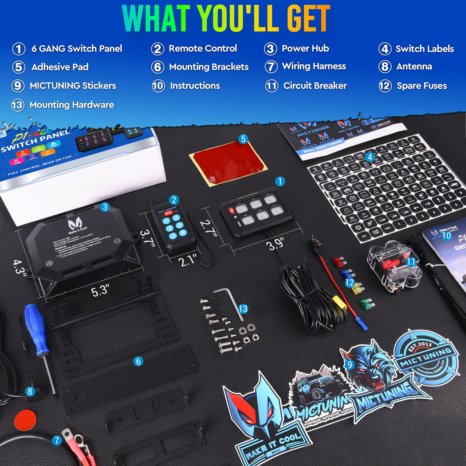 P1Y RGB Switch Panel with Remote Control Bundle with Q1 Max RGB+IC Rock Lights Kit 24LEDs/Pod Super Bright, 8-24 Pods