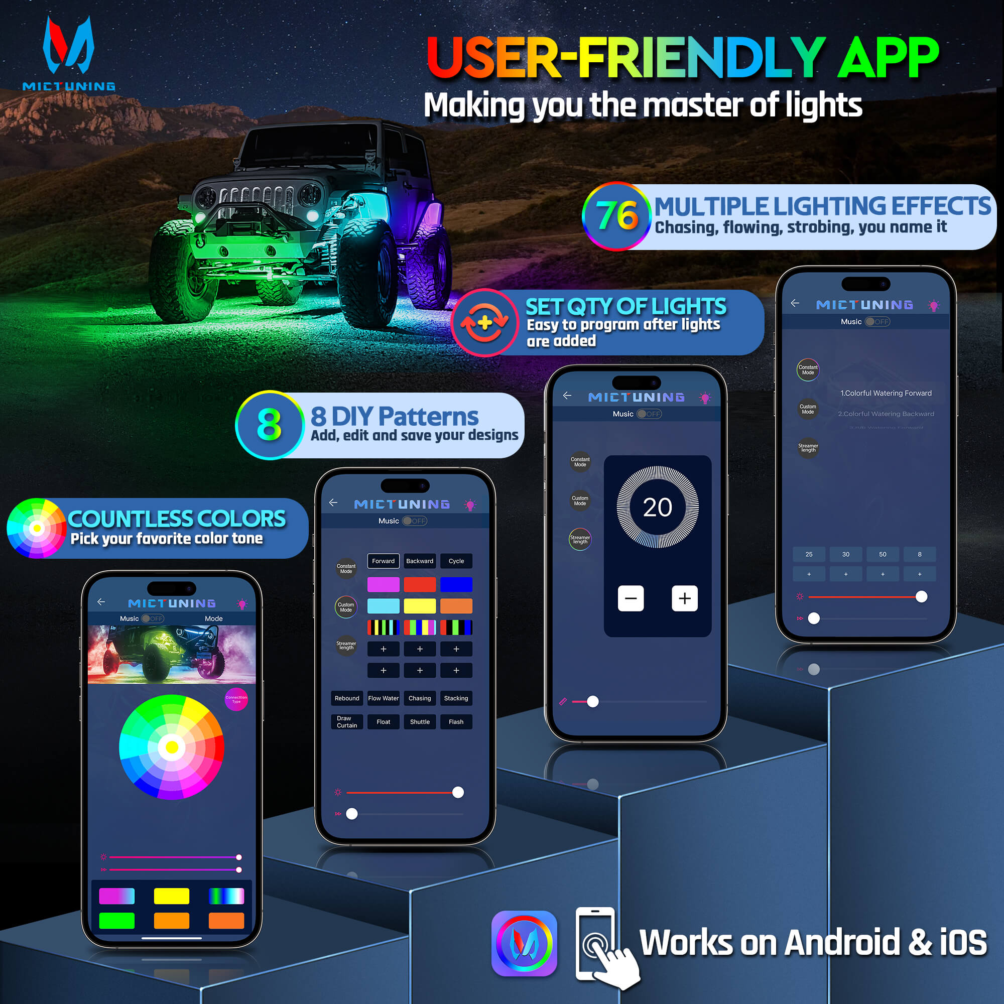 C2 Max RGB+IC Chasing Color Rock Lights Kit, 2-24 Pods, IP68 Waterproof, Black Housing