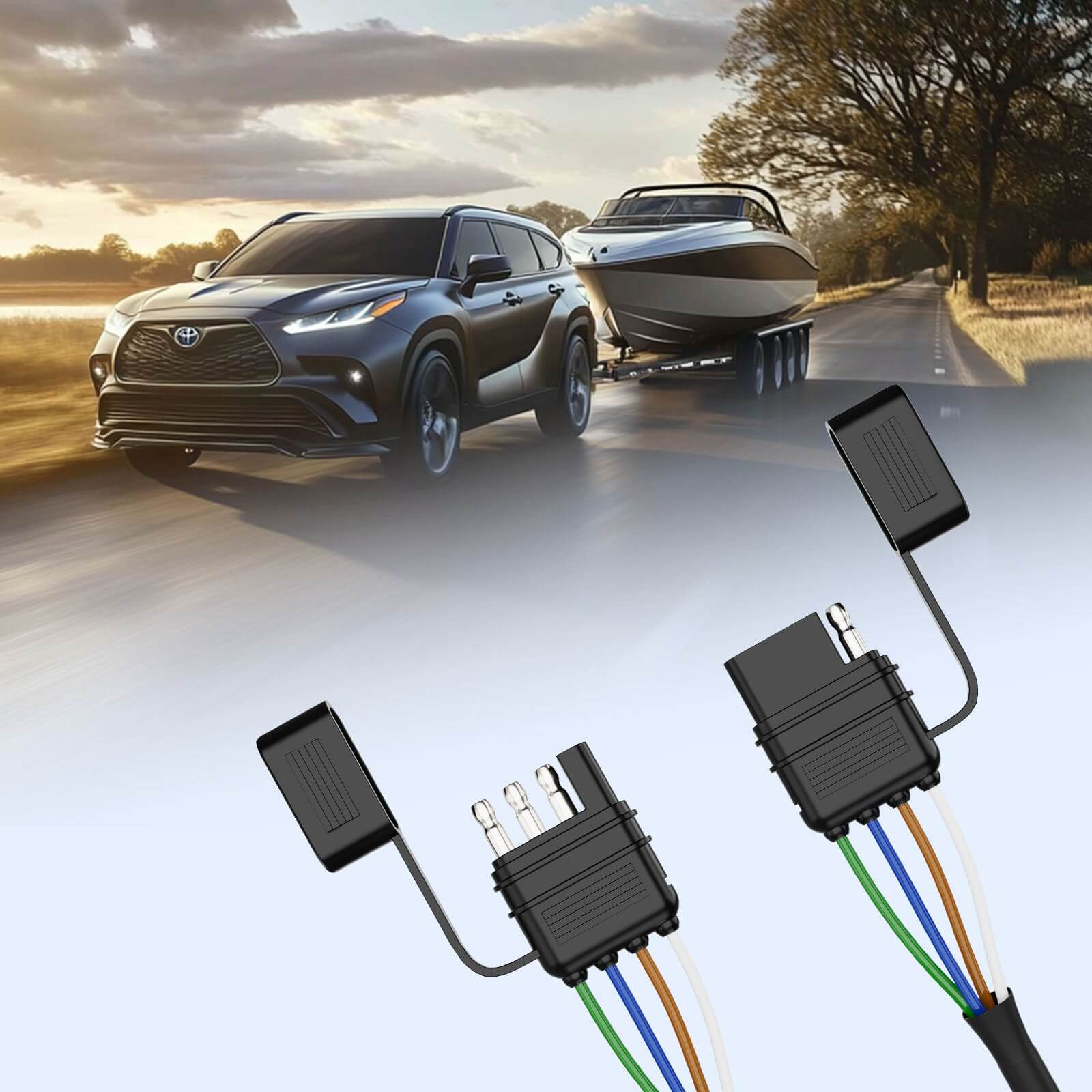 4 Pin Flat Trailer Extension Cable 12 inch, 16 AWG Pure Copper Wire Vehicle-Side and Trailer-Side 4 Way Connector