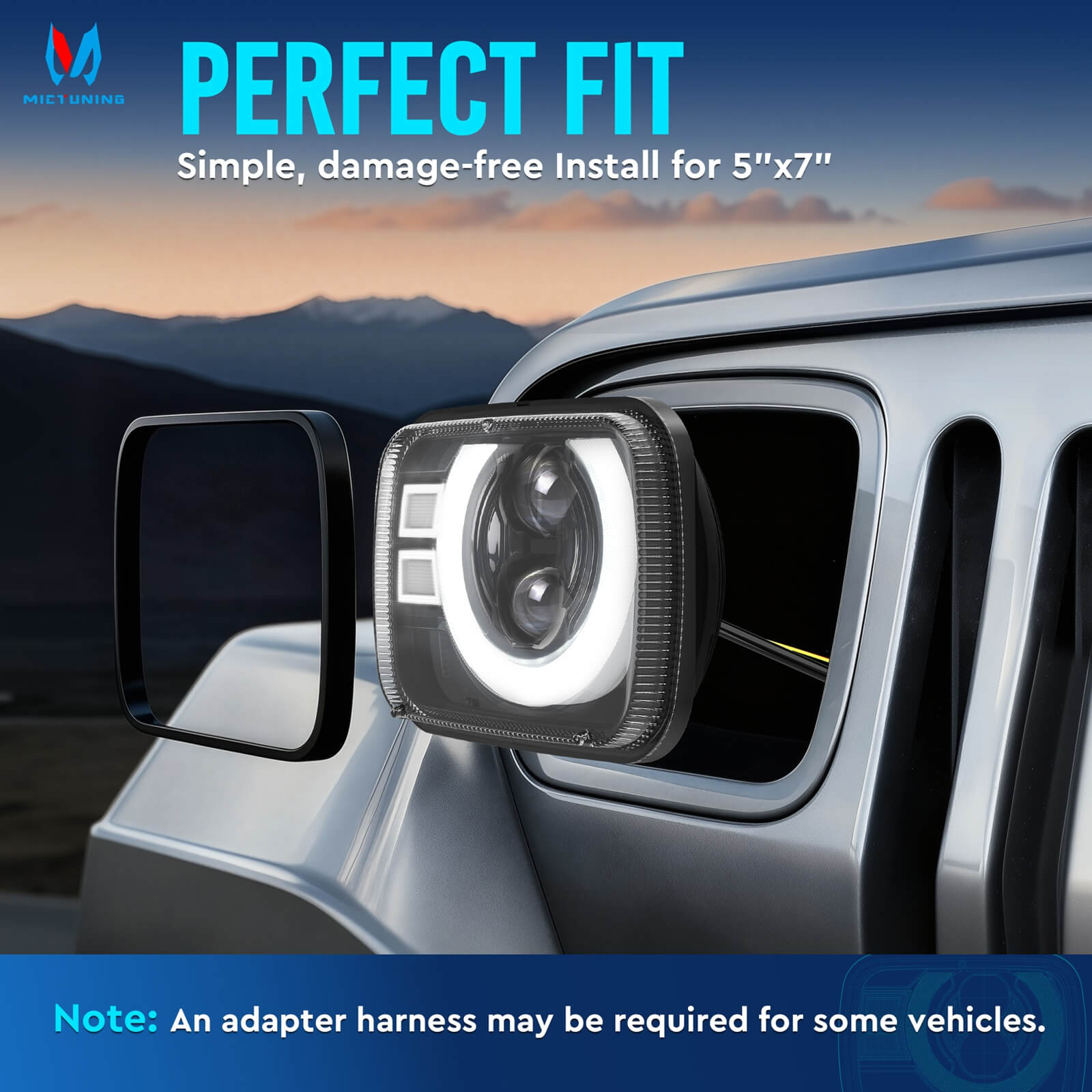 2026 New J2-Ecplise 5x7 7x6 Replace Driving Lights, H6054 Rectangle Anti-glare LED Lamps, DRL Amber Turn Signals, High/Low Beam, for Wrangler Cherokee Chevy GMC Ford