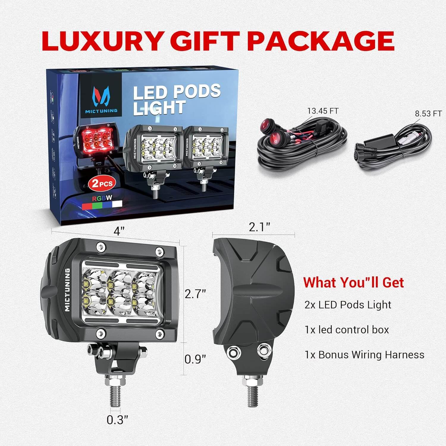 K1 RGBW LED Pods Light Atmosphere Light 2pcs - 4 Inch 18W Off Road Combo Driving Lights with APP Control