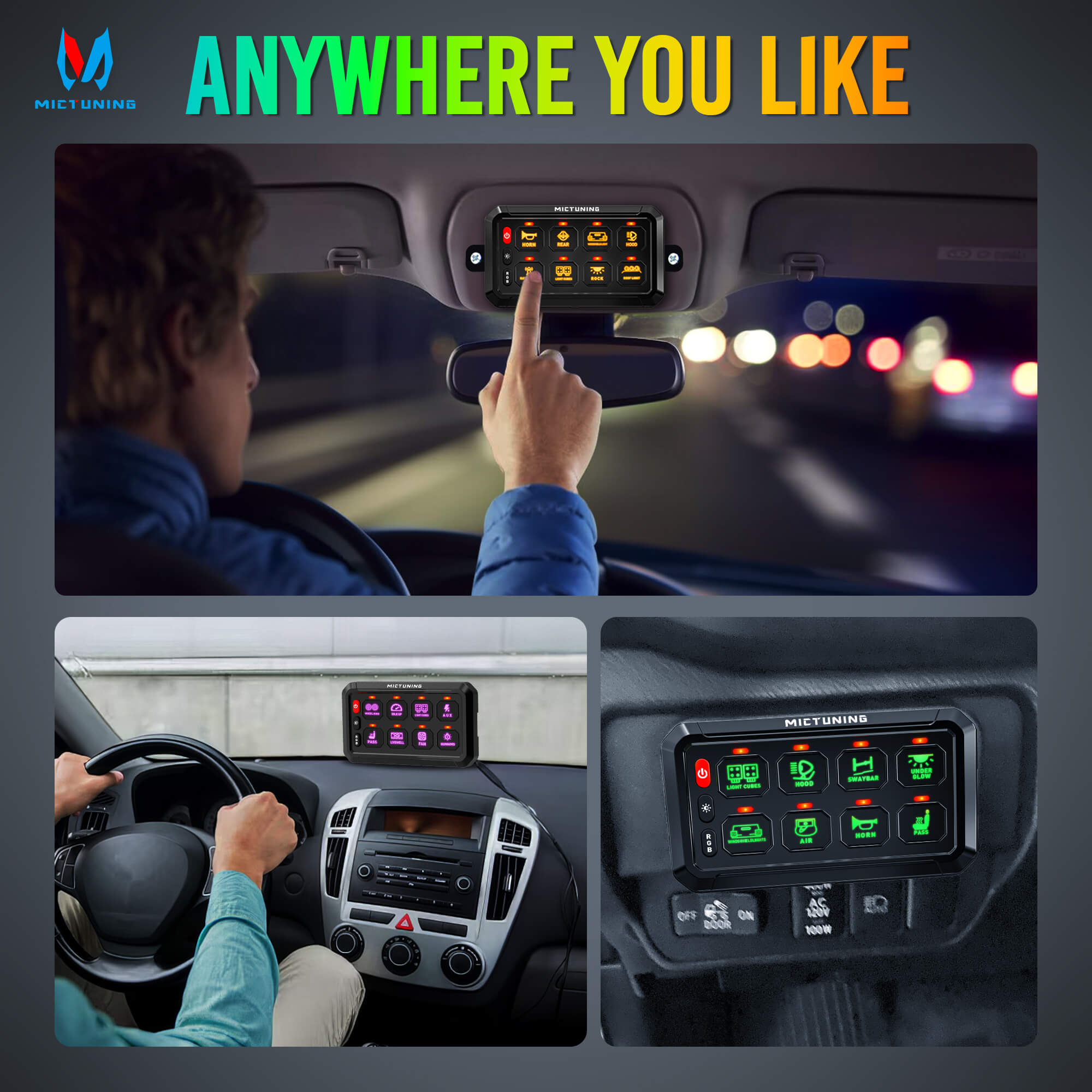 P1s-R 6 Gang/8 Gang Switch Panel, RGB Colors Adjustable Brightness, On-Off Toggle Switch Momentary Circuit Control Relay System Box