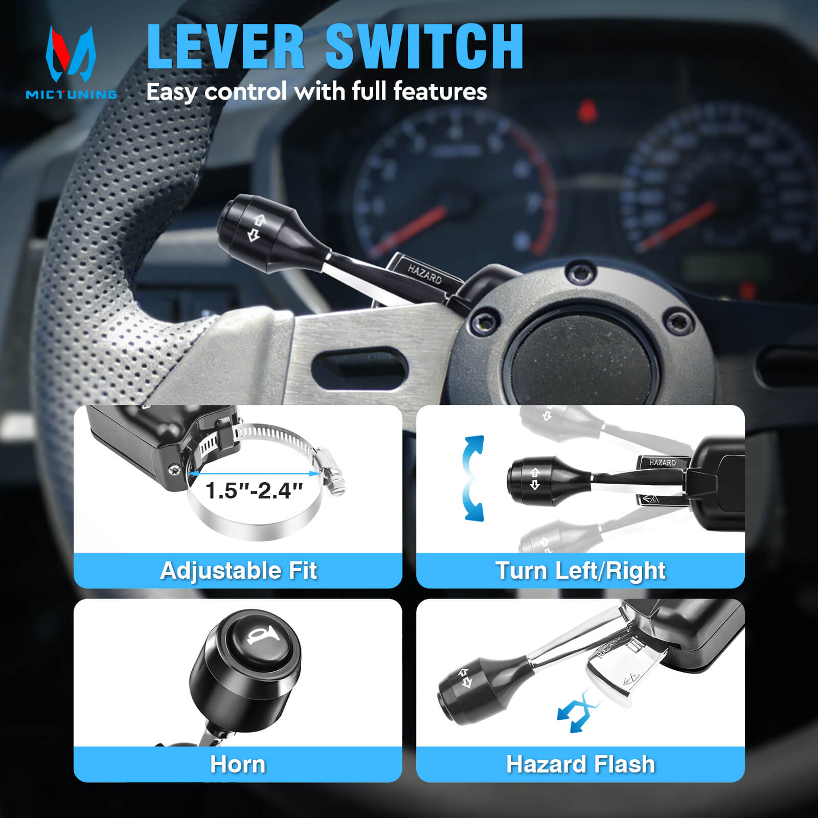 UTV Turn Signal Kit with 110D Horn & Lever Switch, UTV ATV Arrow-Flow Blinker with Rocker Switch, Universal Street Legal Turn Signals Compatible with Polaris, Can-Am, Teryx, CFMOTO