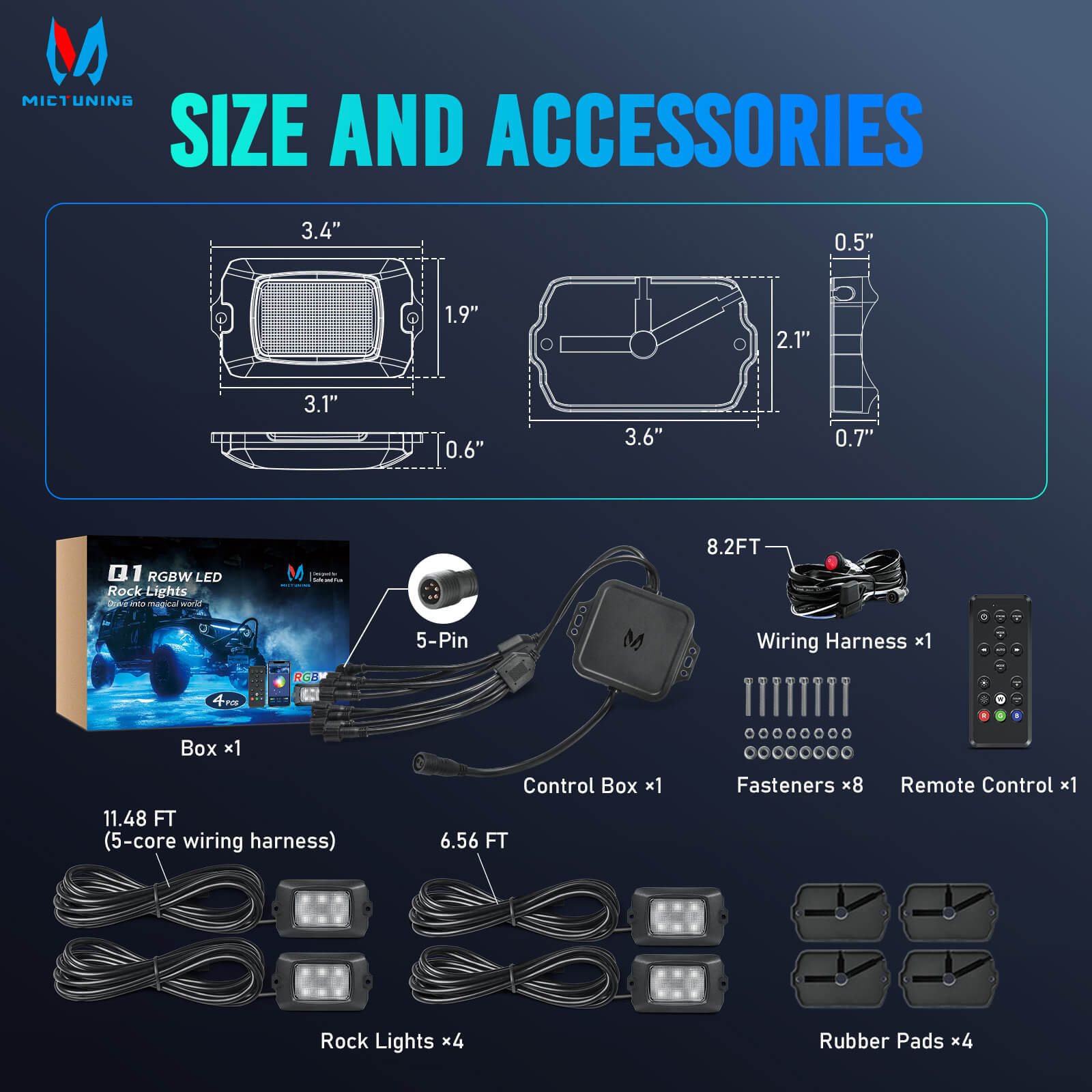 Q1 RGBW LED Rock Lights - 4-16 Pods Neon LED Light Kit, APP + Remote Control