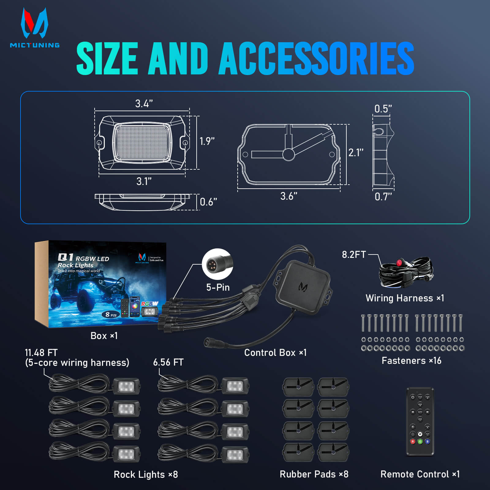 Q1 RGBW LED Rock Lights - 4-16 Pods Neon LED Light Kit, APP + Remote Control