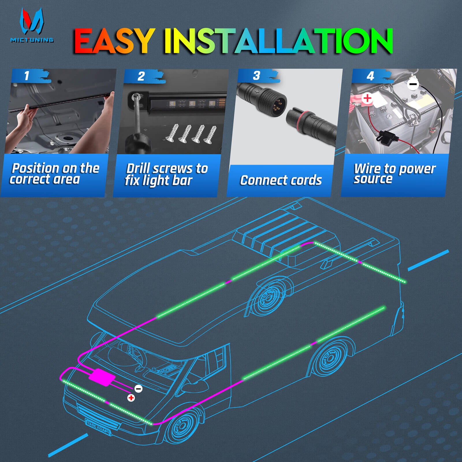 N8 RGBW Underglow Light Bars(RV Version), App/Remote Control, w/ 2pcs 11.4ft Extension Cords