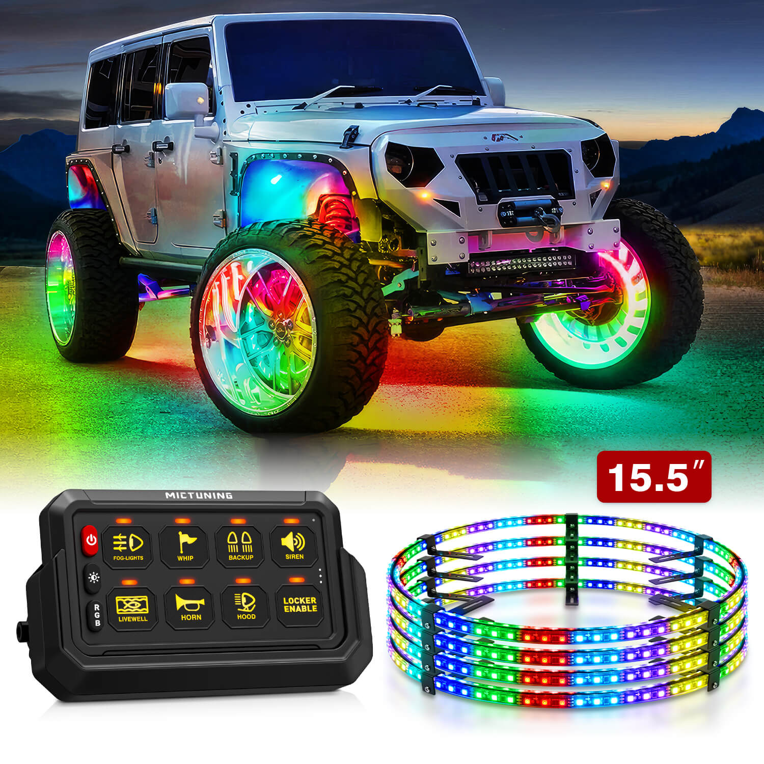 P1s-AC Wireless RGB Switch Panel Bundle with V1 RGB+IC Chasing Color Wheel Ring Lights Kit