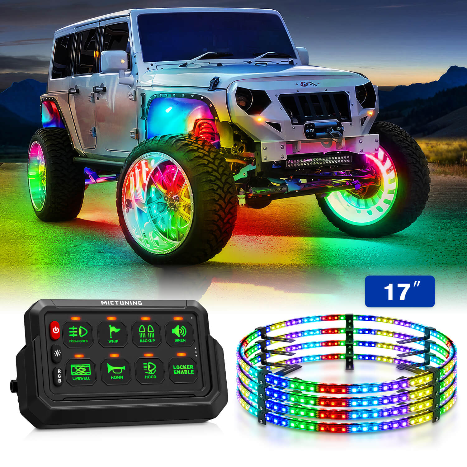 P1s-AC Wireless RGB Switch Panel Bundle with V1 RGB+IC Chasing Color Wheel Ring Lights Kit