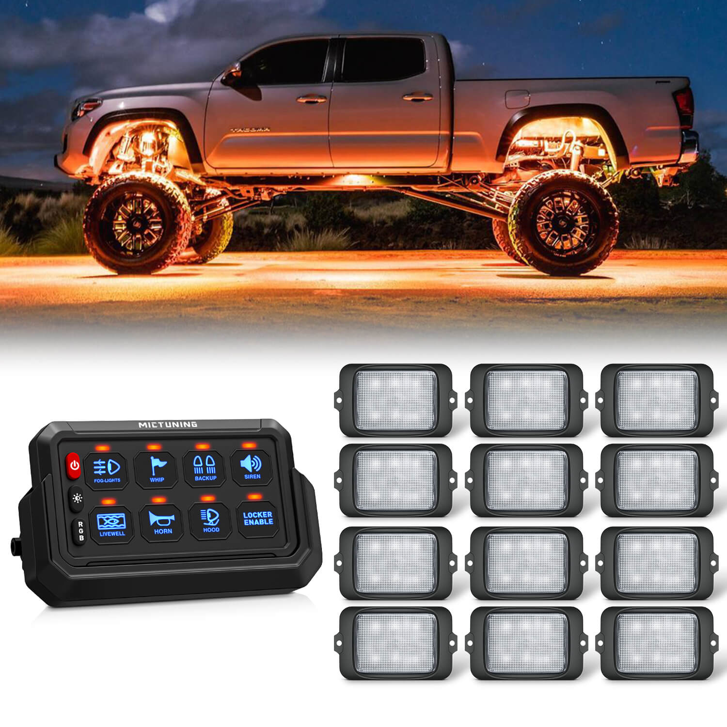 C3 RGBW Rock Lights Kit with P1s-AC Wireless RGB Switch Panel