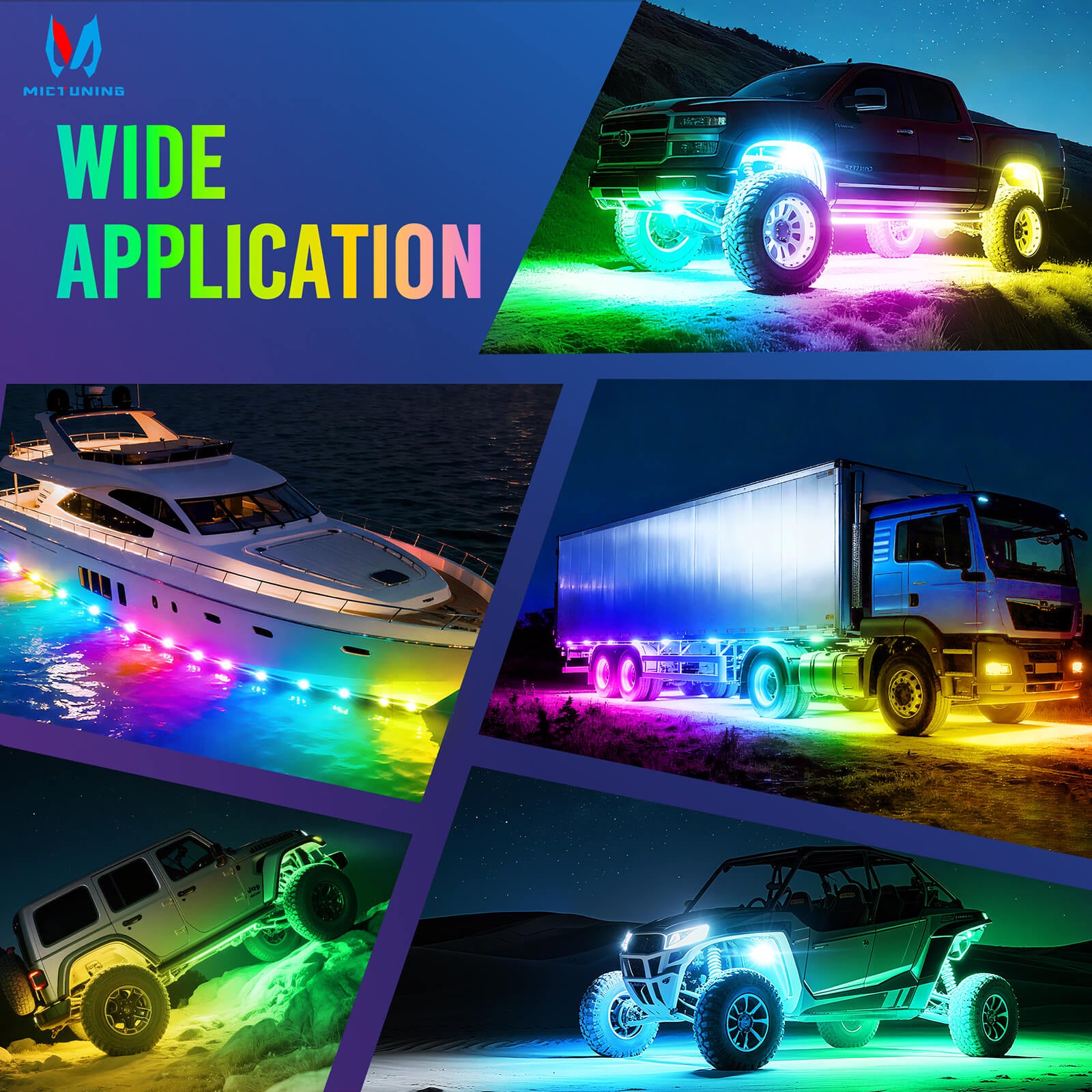 Newest Q2 MAX RGB+IC Rock Lights, 8-16 Pods Multi-Color DIY Effect Underglow Neon Kit, Individual Group Control, APP Control