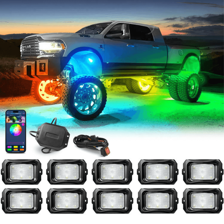 C2 Max RGB+IC Chasing Color Rock Lights Kit, 2-24 Pods, IP68 Waterproof, Black Housing
