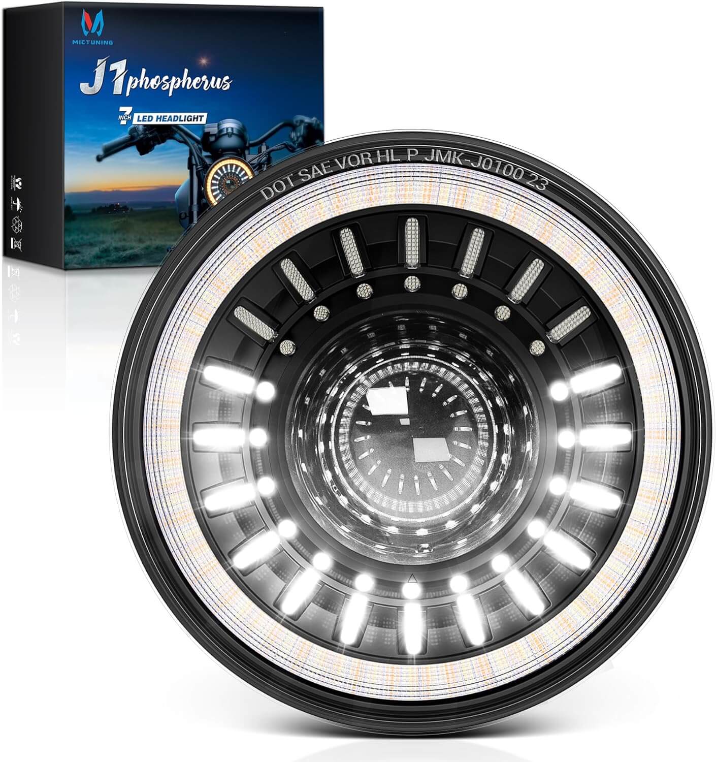 J1 Anti-glare 1000% Brighter 7″ Round Led Headlights with Start-up Gradient Welcome Halo, Motorcycle Headlights, 1 pcs/2 pcs