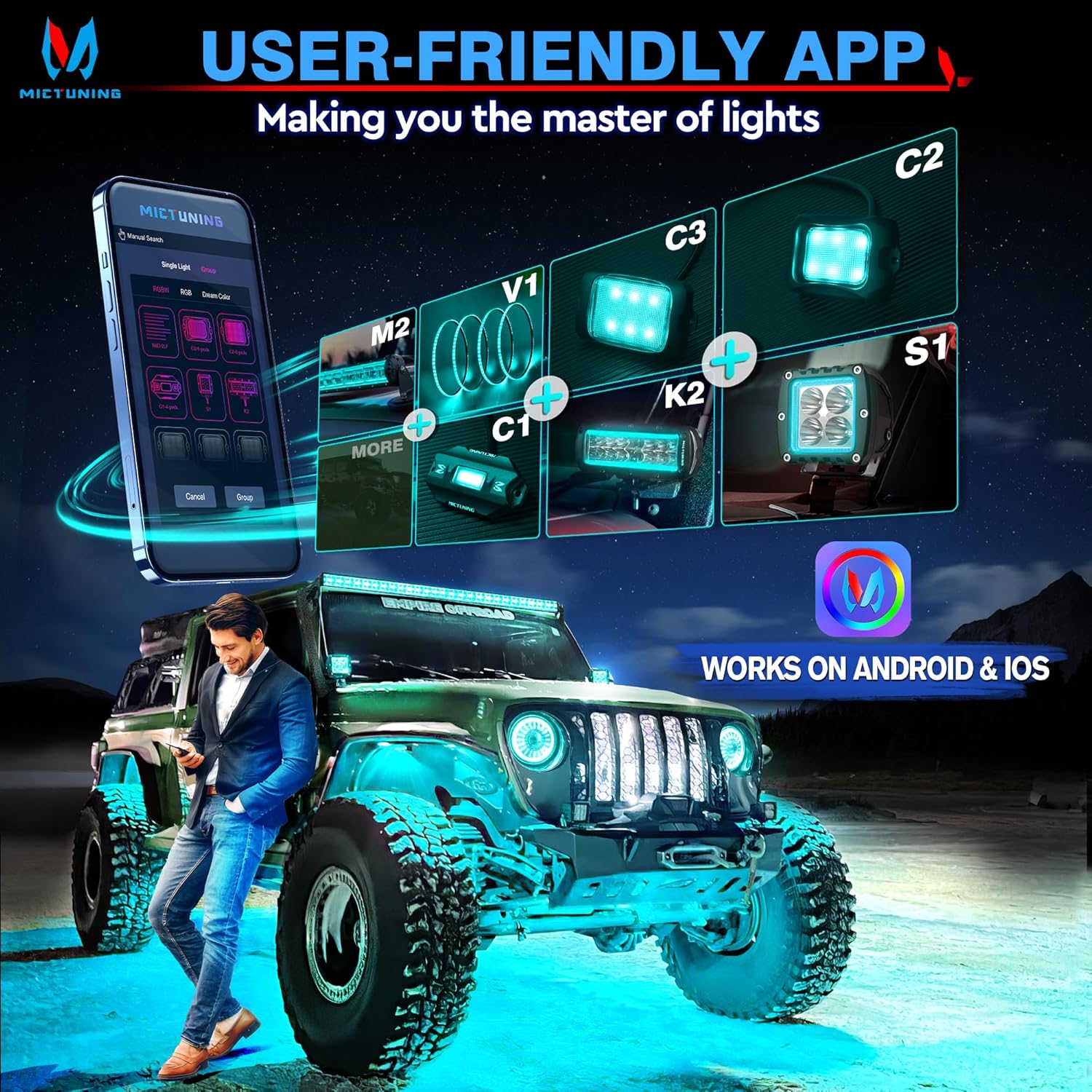 C2 Curved RGBW LED Rock Lights - 16 Pods Multicolor Neon LED Light Kit