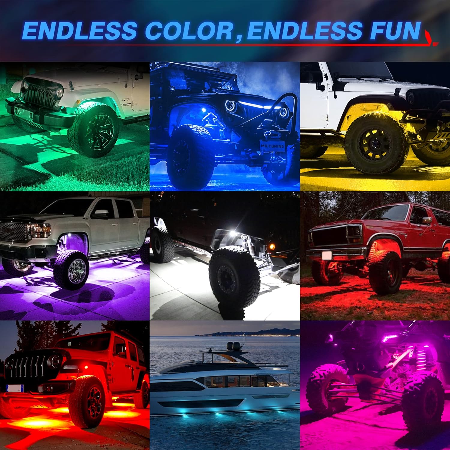 Q1 RGBW LED Rock Lights - 4-16 Pods  Neon LED Light Kit, APP + Remote Control