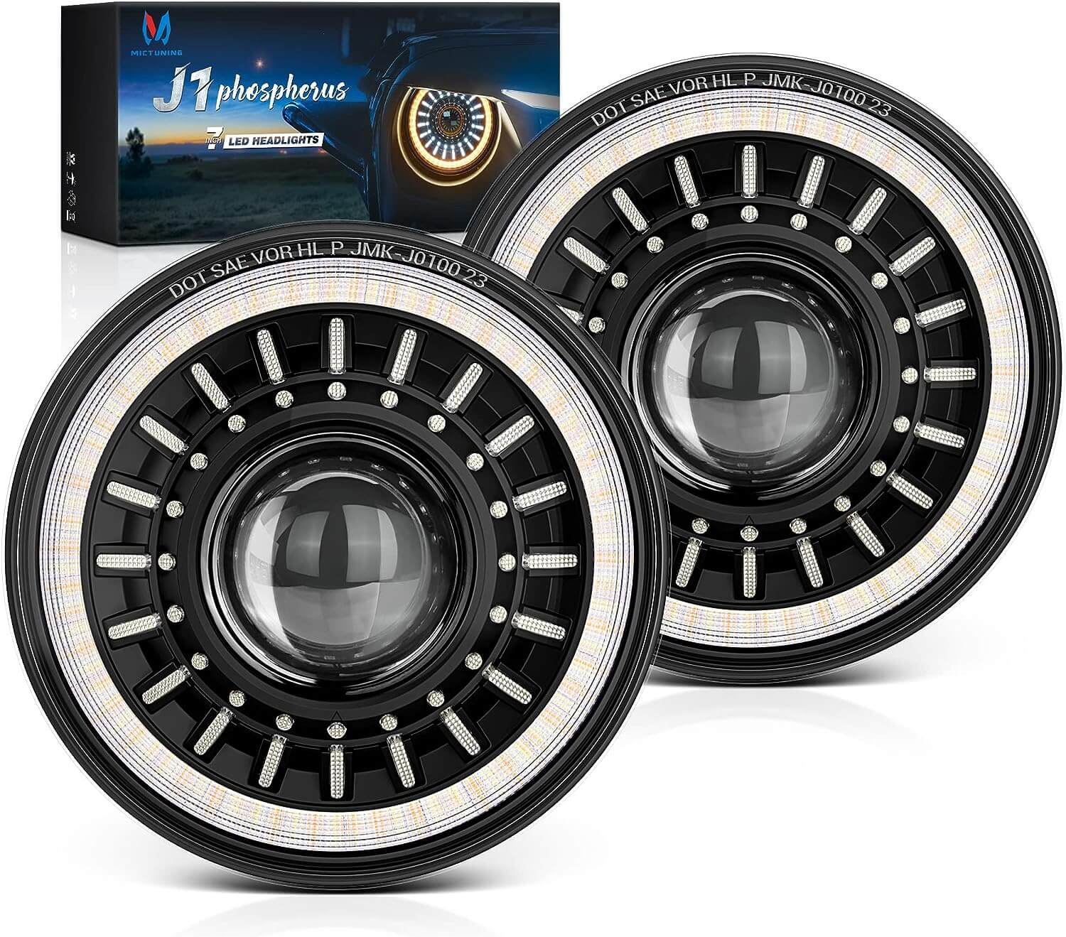 P1s RGB Switch Panel with 2x J1 Anti-Glare 1000% Brighter 7 Inch Round Led Headlights