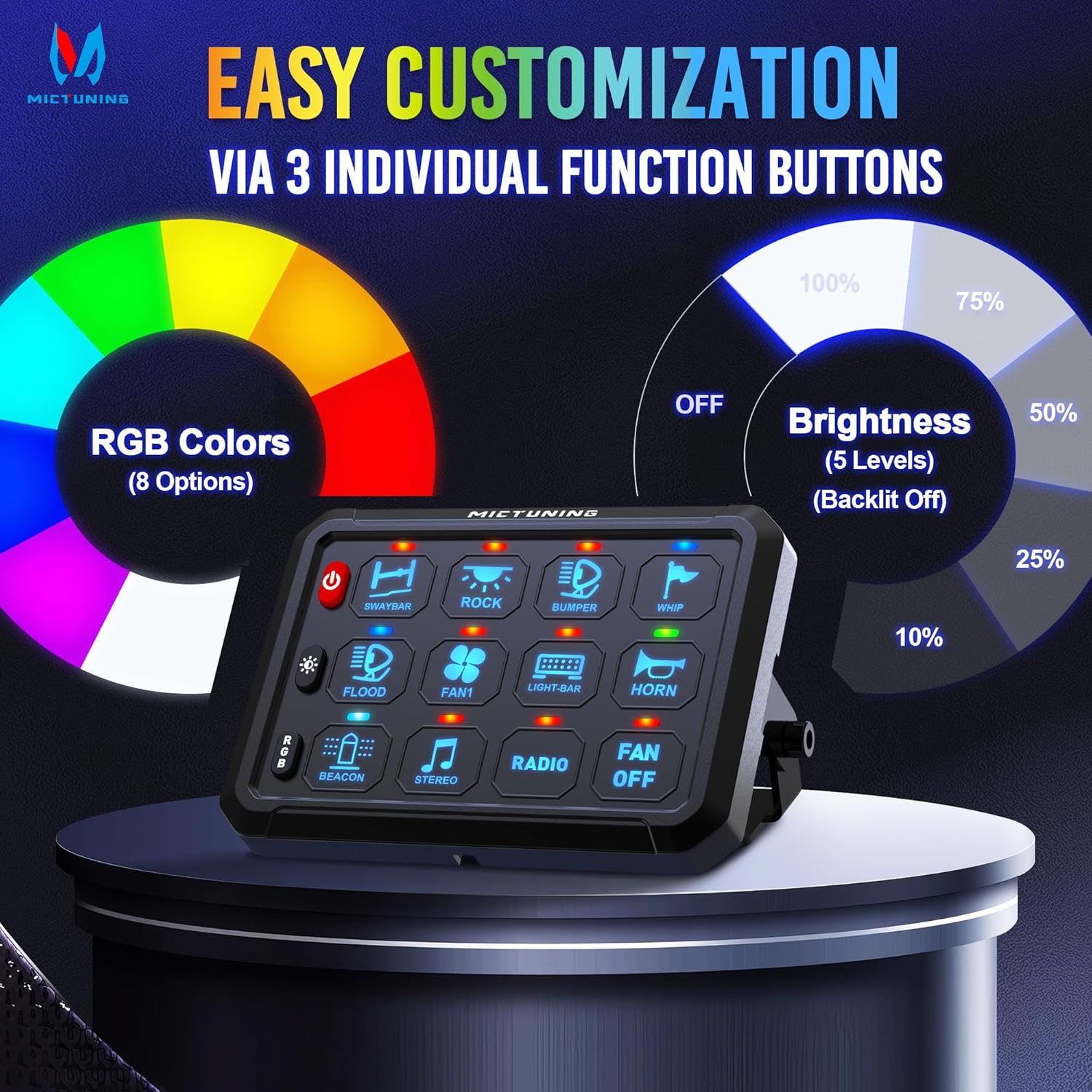 C2 RGBW LED Rock Lights Kit 8-16 Pods Bundle with P1B RGB 5" 8/12 Gang Switch Panel