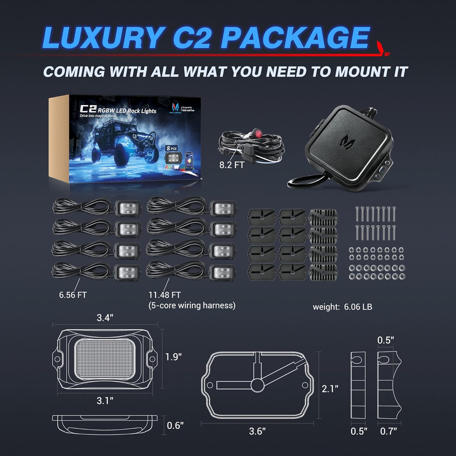 P1s-AC Wireless RGB Switch Panel Bundle with C2 RGBW LED Rock Lights Kit
