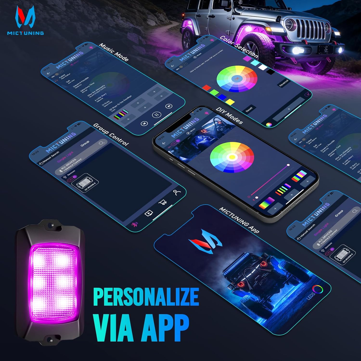 Q1 RGBW LED Rock Lights - 4-16 Pods Neon LED Light Kit, APP + Remote Control