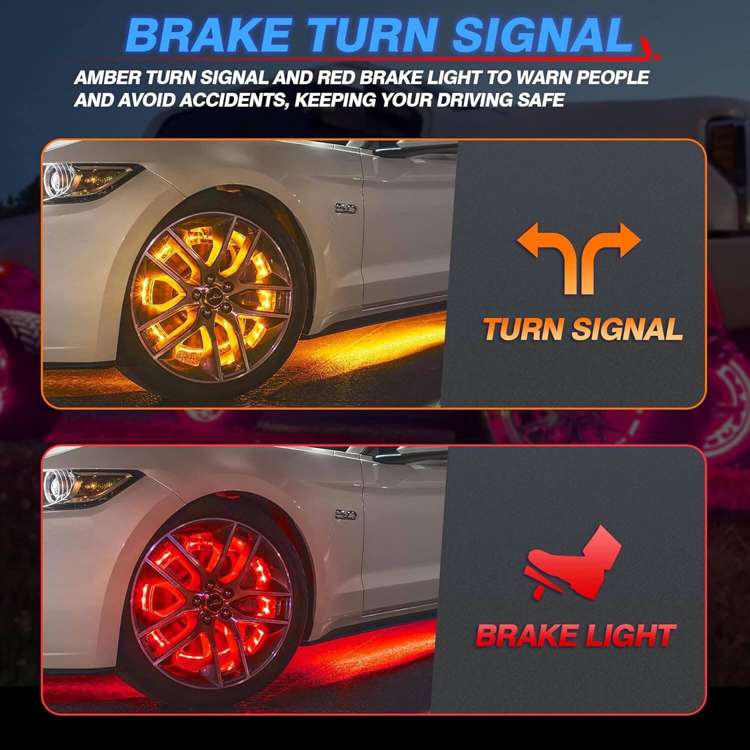 N3 RGB+IC Car Underglow Light Strip Kit Bundle with V1 RGB + IC Wheel Ring Lights