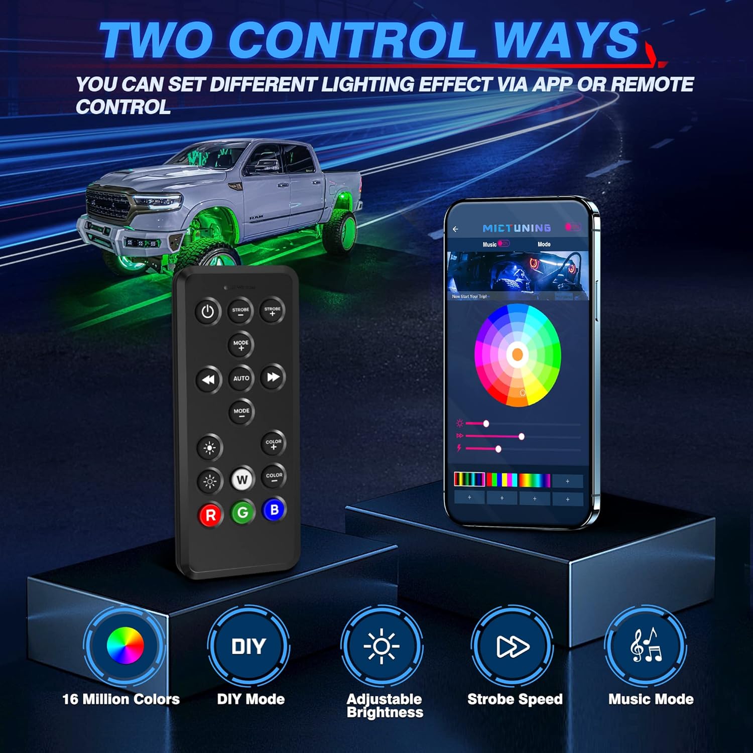 Q1 RGBW LED Rock Lights - 4-16 Pods Neon LED Light Kit, APP + Remote Control