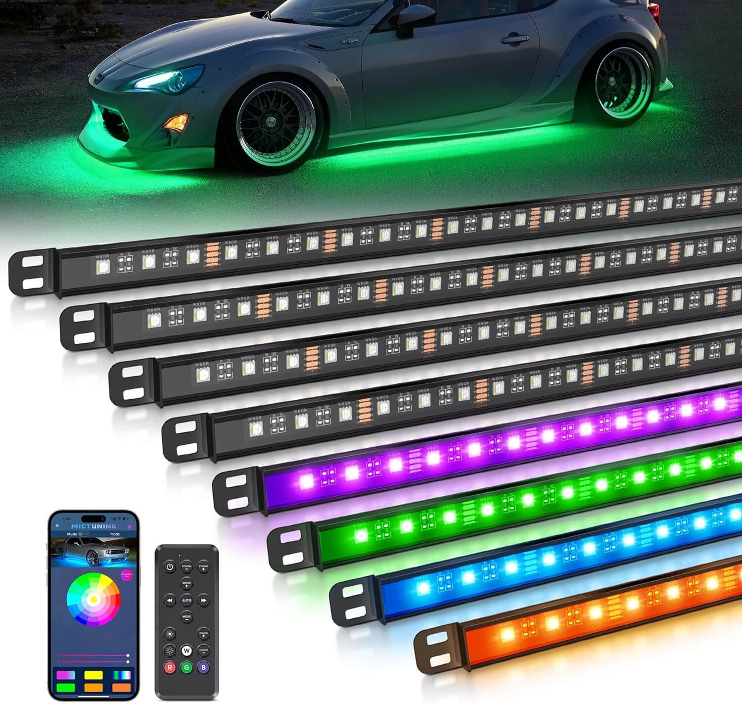 N8 RGBW LED Car Underglow Light Kit Bundle with C2 RGBW LED Rock Lights