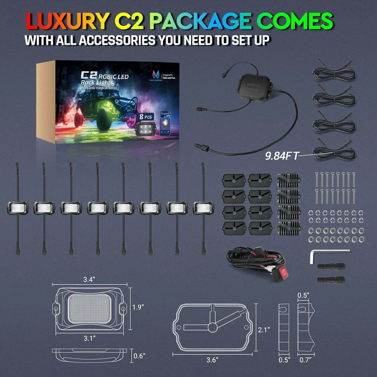 P1s-AC Wireless RGB Switch Panel Bundle with C2 RGB+IC LED Rock Lights Kit