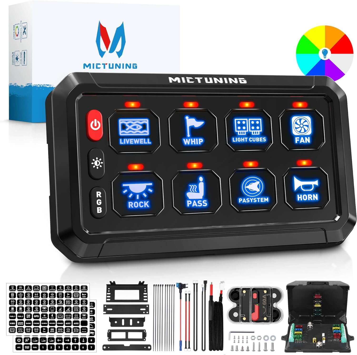 P1s RGB 8/12 Gang 5" Switch Panel, High Power 5-Level Brightness, Multifunction Touch Toggle Switch