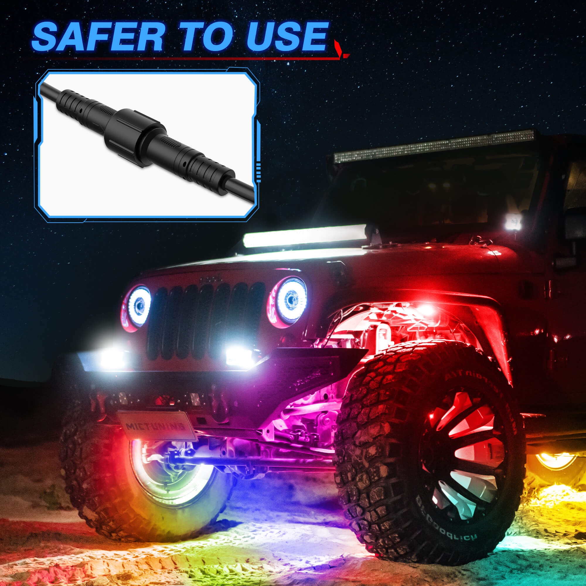 6.56FT 3-Pin Extension Cord Wire Cable for RGB+IC C2, Q1, V1, W1 Series Lights, P1B Switch Panel and Mictuning Whip Lights(Except for Whipless Whip Lights)