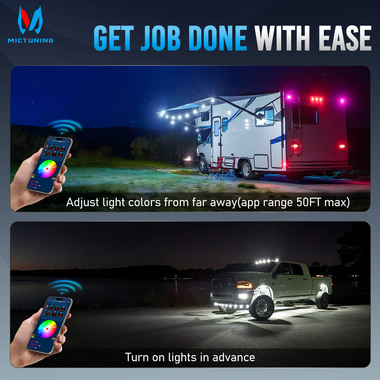 MICTUNING Upgraded P1Y RGB Switch Panel with Remote+App Control, 6/8/12 Gang, Remote Control Range Up to 230FT