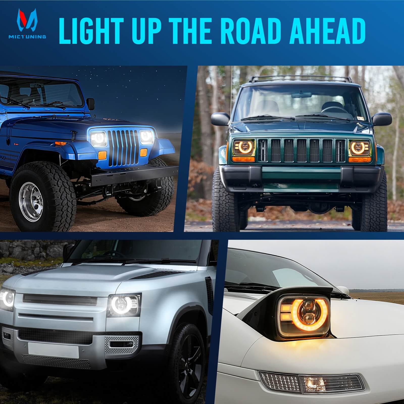 2026 New J2-Ecplise 5x7 7x6 Replace Driving Lights, H6054 Rectangle Anti-glare LED Lamps, DRL Amber Turn Signals, High/Low Beam, for Wrangler Cherokee Chevy GMC Ford