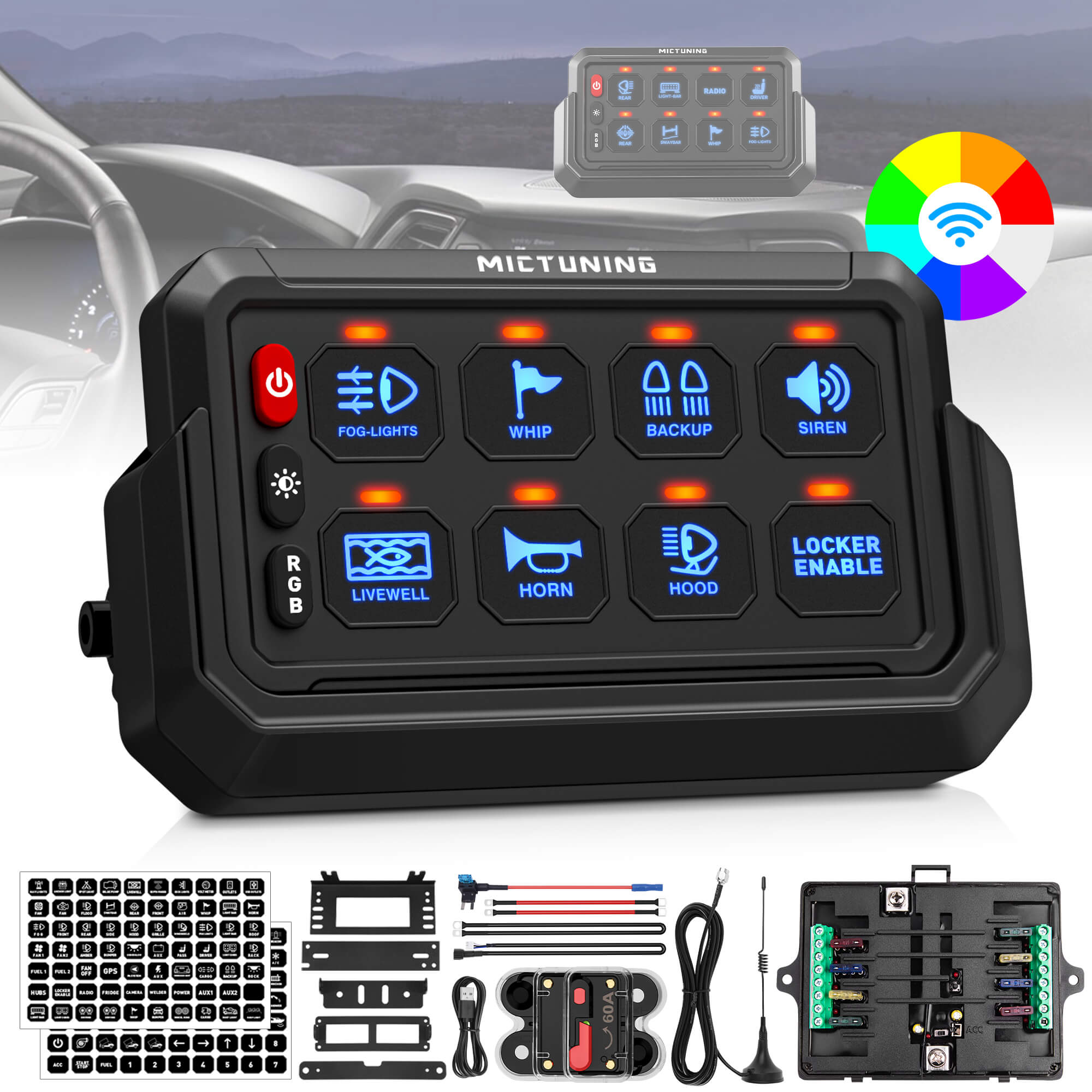 Wireless Cordless 8/12 Gang RGB Switch Panel P1s-AC, Adjustable RGB Colors Brightness, Multifunction Switch