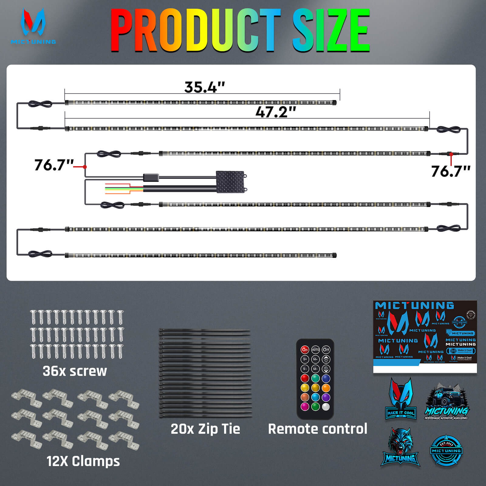 RGB+IC Car Underglow Neon Accent Strip Lights, APP & Remote Control, Sound Active Function, Music Mode(2x35″+2x47″/4x35″+2x47″ )