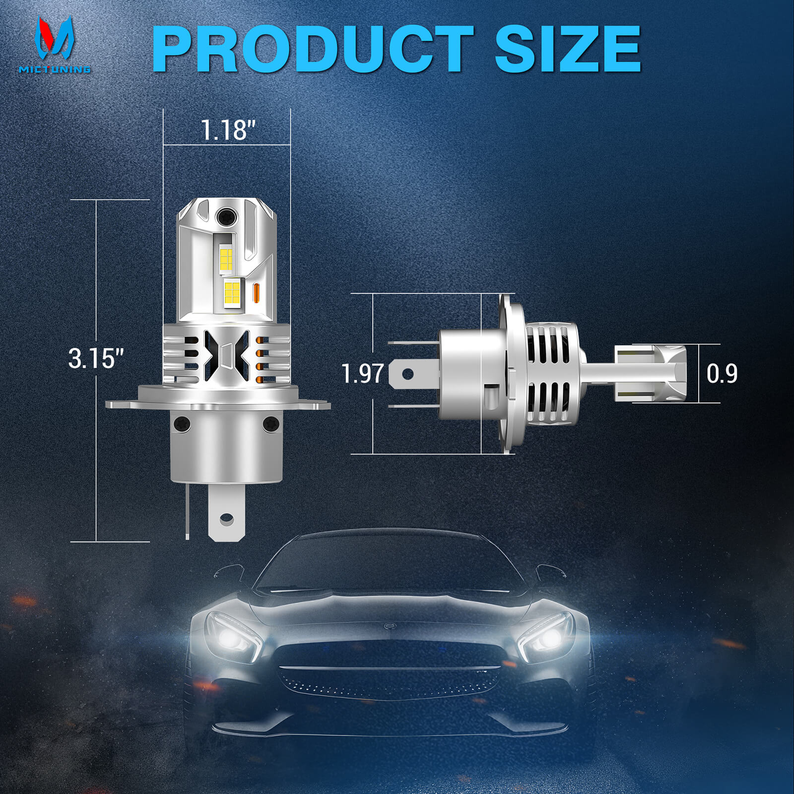 H4/H19 LED Headlight Light Bulbs, Super Bright 8000LM 6000K White with Cooling Fan, 1:1 Mini Size Plug and Play Car Fog Light, Pack of 2