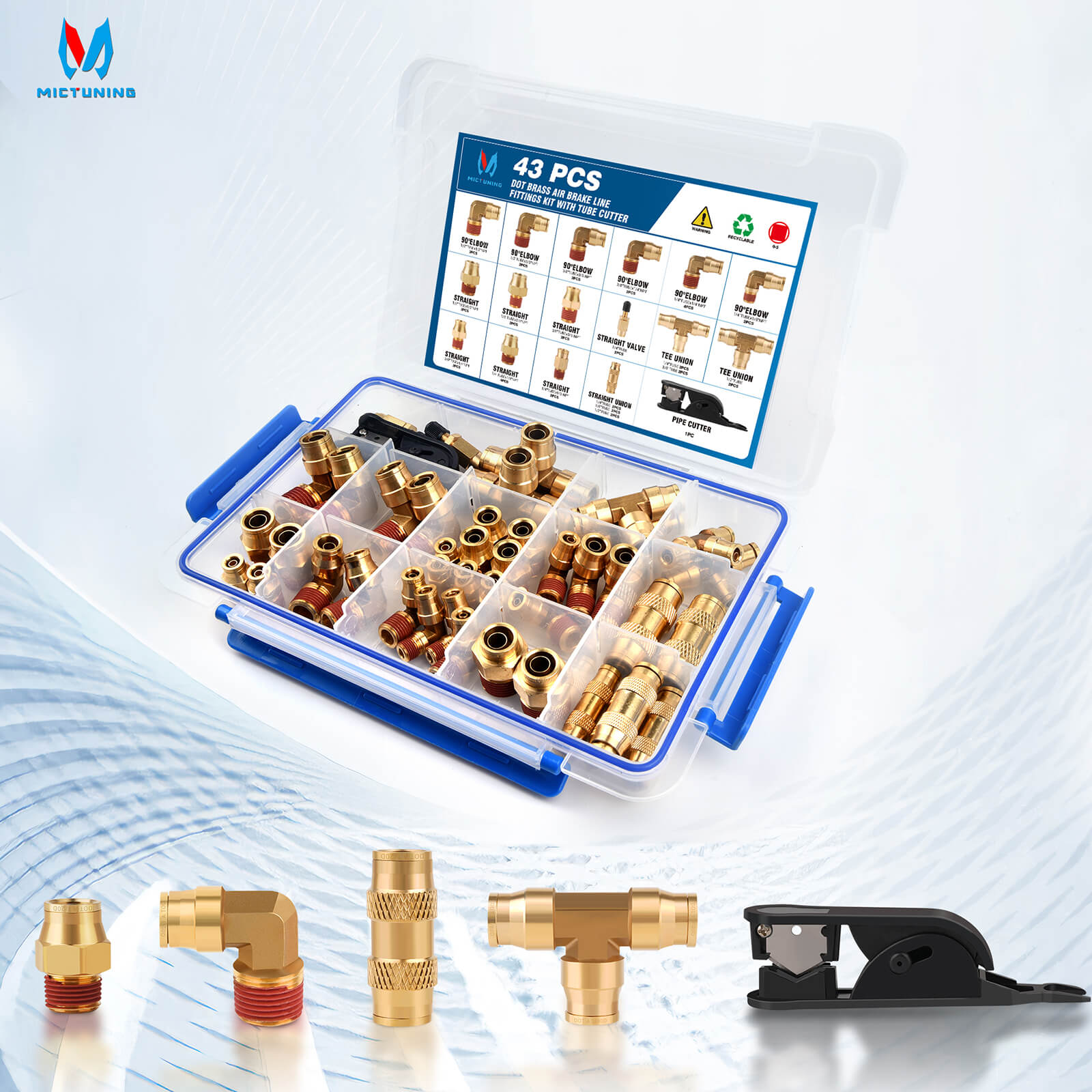 43 PCS Brass DOT Air Brake Line Fittings Assortment Kit, Quick Connect & NPT Thread Tube Air Hose Fittings Repair Kit, Fittings for Truck or Industrial Air System