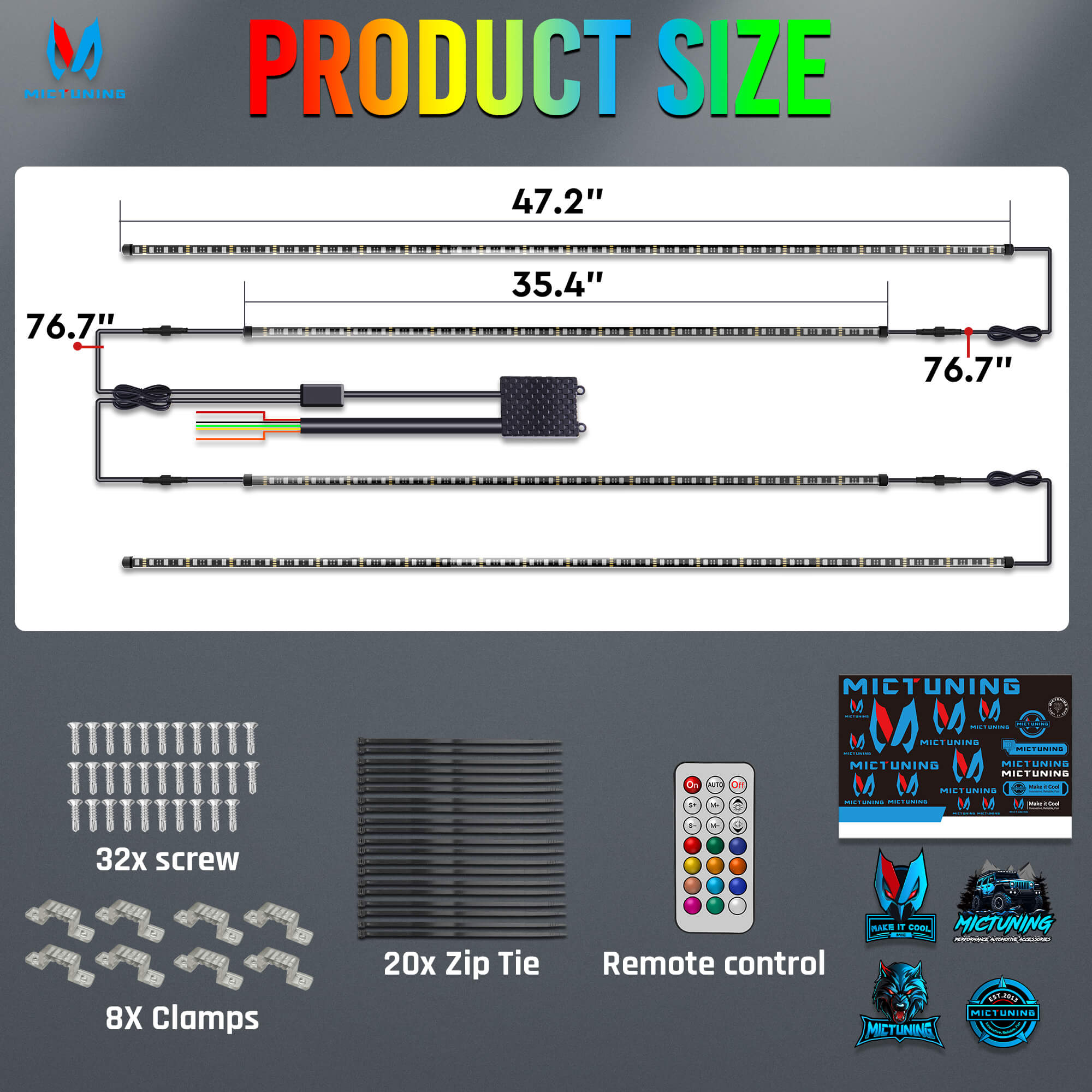 RGB Car Underglow Neon Accent Strip Lights, APP & Remote Control, Sound Active Function, Music Mode(2x35″+2x47″/4x35″+2x47″ )