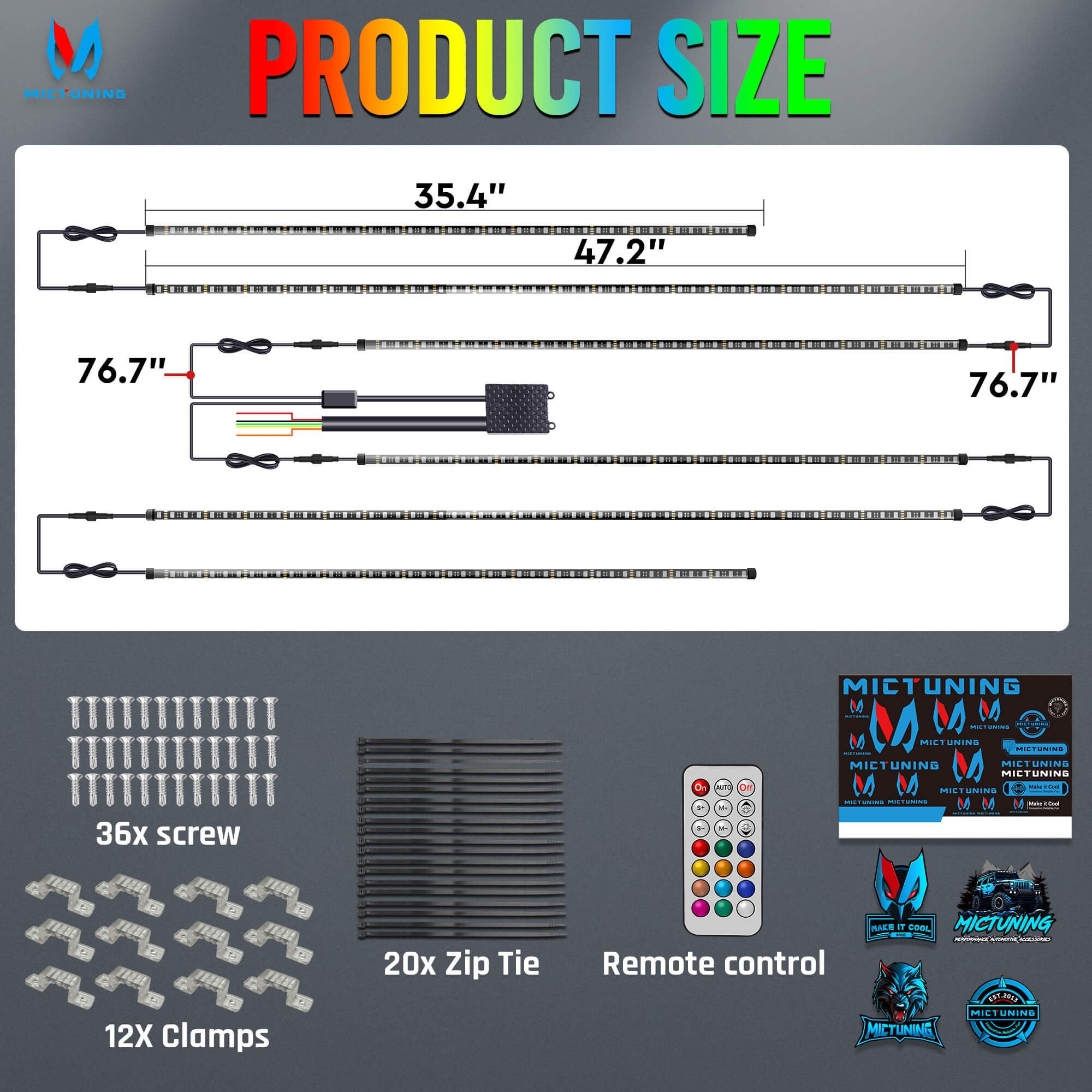 RGB Car Underglow Neon Accent Strip Lights, APP & Remote Control, Sound Active Function, Music Mode(2x35″+2x47″/4x35″+2x47″ )