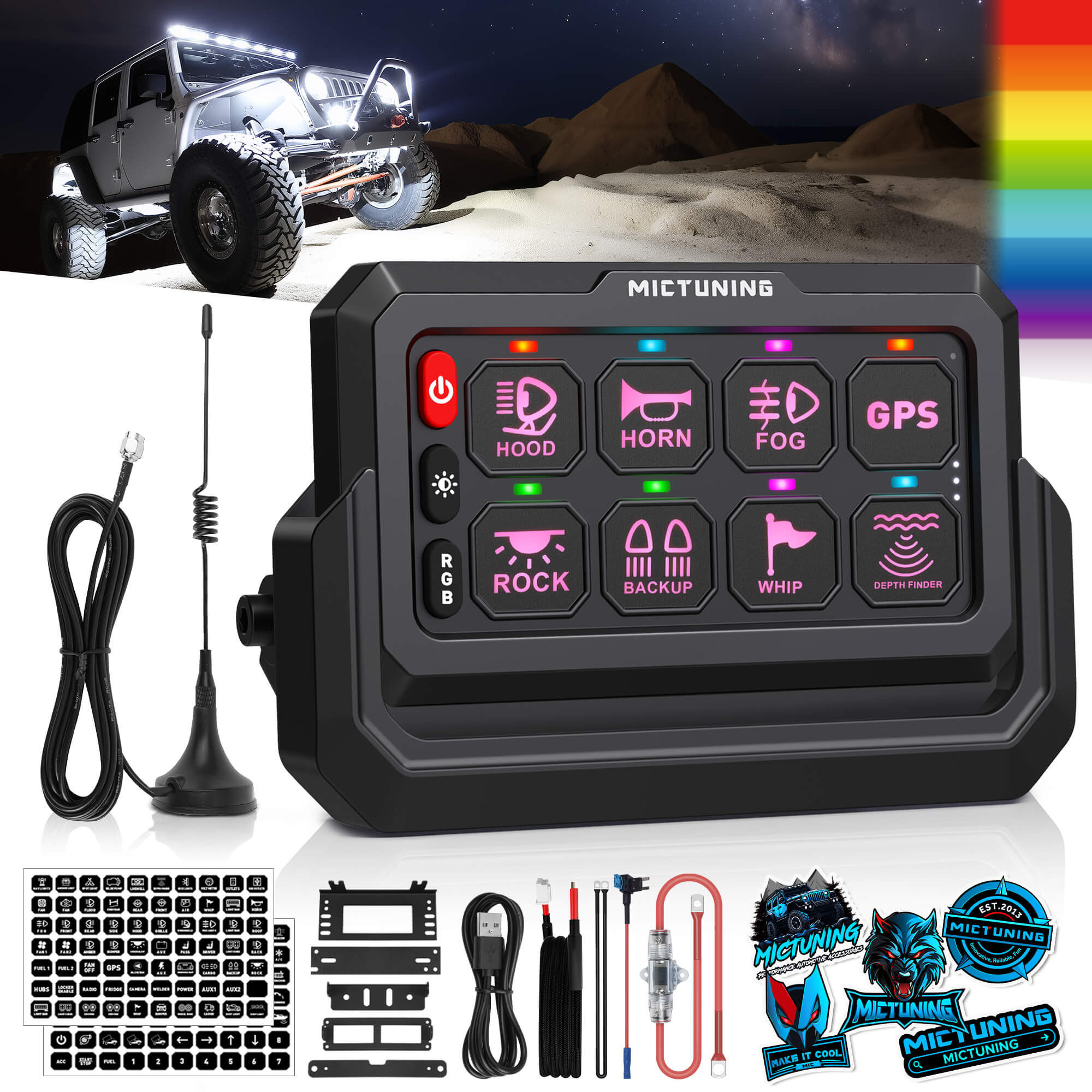 C4 4-Sided RGBW LED Rock Lights 8-16 Pods Bundle with P1s-W Wireless RGB Switch Panel 8/12 Gang, Up to 328FT Range